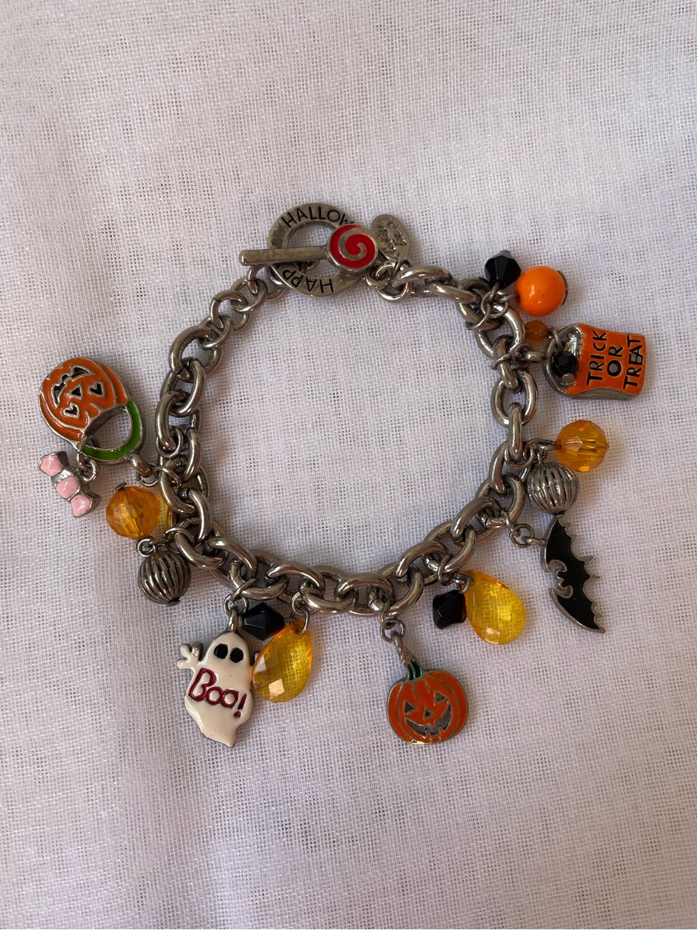 Cookie Lee Vintage Halloween Charm Bracelet Silver Tone Enamel Spooky Charms 🎃👻🦇